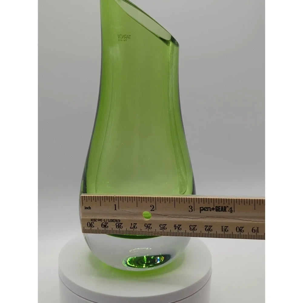 Tarnow Poland Green Art Glass Vase Mid Century Modern Murano Style 8